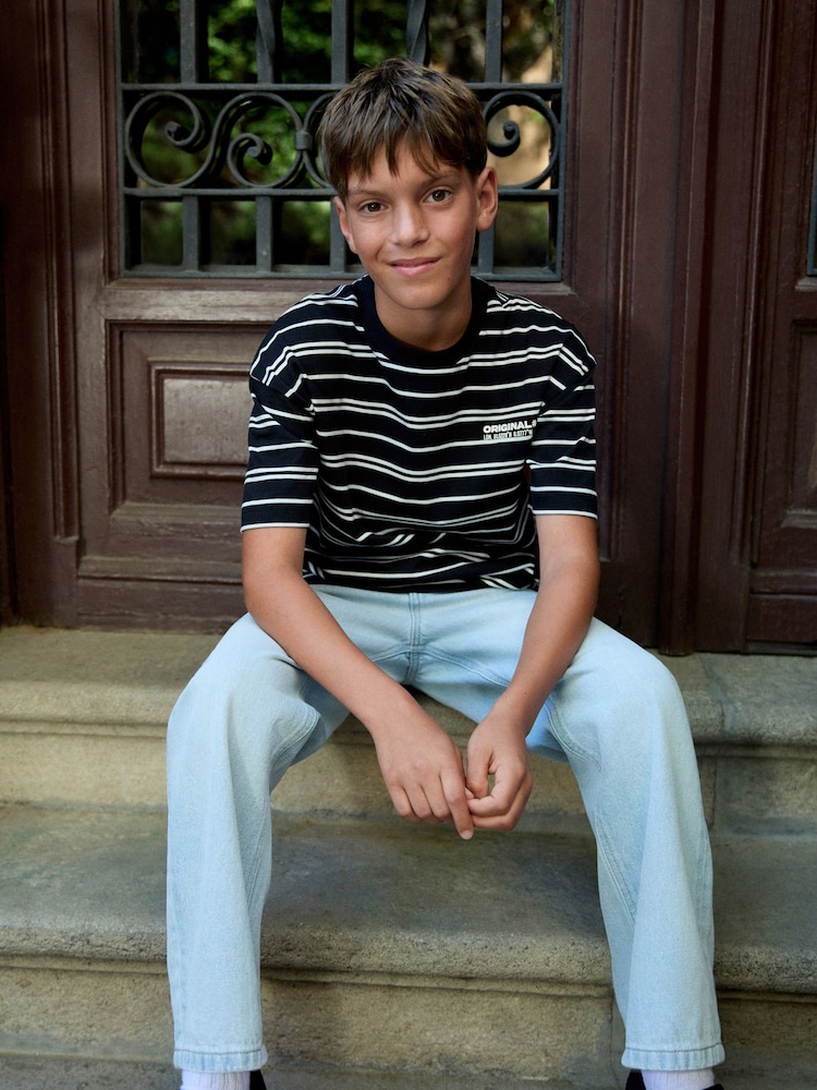 Black/White Stripe Short Sleeve Graphic T-Shirt (3-16yrs) - Image 2 of 7