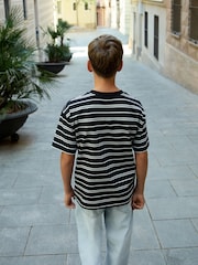 Black/White Stripe Short Sleeve Graphic T-Shirt (3-16yrs) - Image 3 of 7