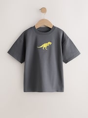 Charcoal Dino Embroidery Short Sleeve Graphic T-Shirt (3-16yrs) - Image 1 of 4