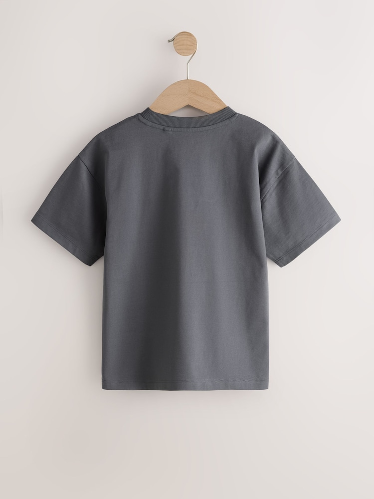 Charcoal Dino Embroidery Short Sleeve Graphic T-Shirt (3-16yrs) - Image 2 of 4 Charcoal Dino Embroidery Short Sleeve Graphic T-Shirt (3-16yrs) - Image 2 of 4