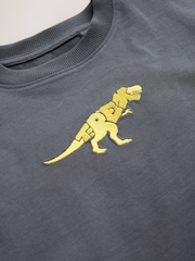 Charcoal Dino Embroidery Short Sleeve Graphic T-Shirt (3-16yrs) - Image 3 of 4