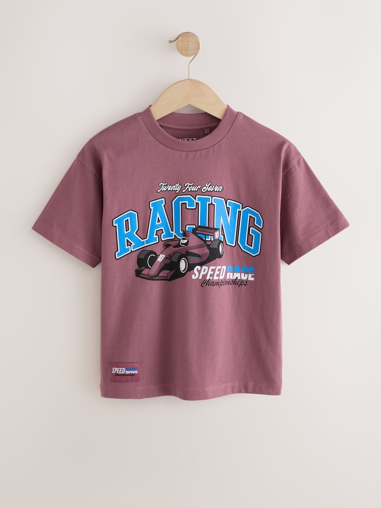 Berry Red Racing Short Sleeve Graphic T-Shirt (3-16yrs) - Image 1 of 4