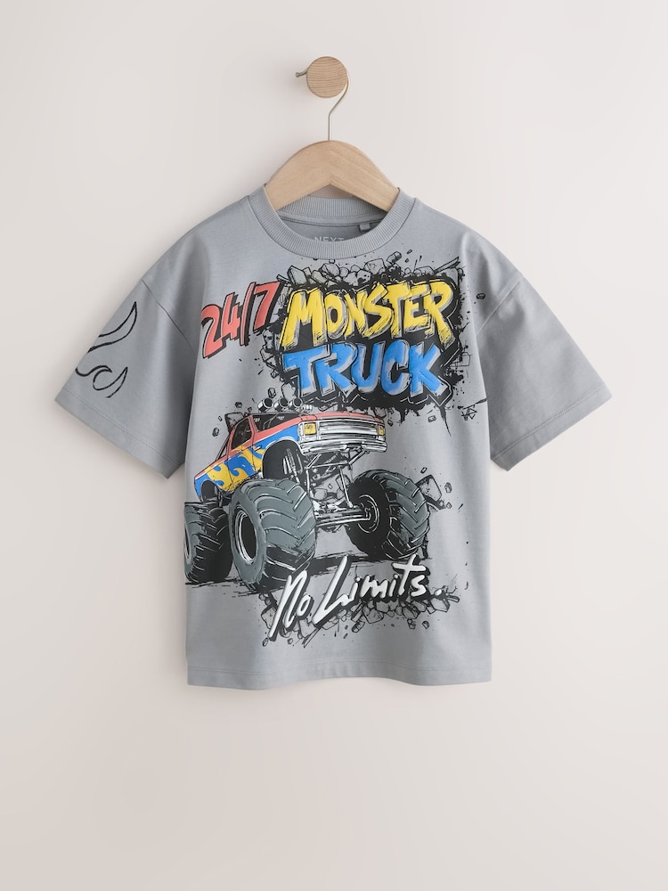 Grey Monster Truck Short Sleeve Graphic T-Shirt (3-16yrs) - Image 1 of 4