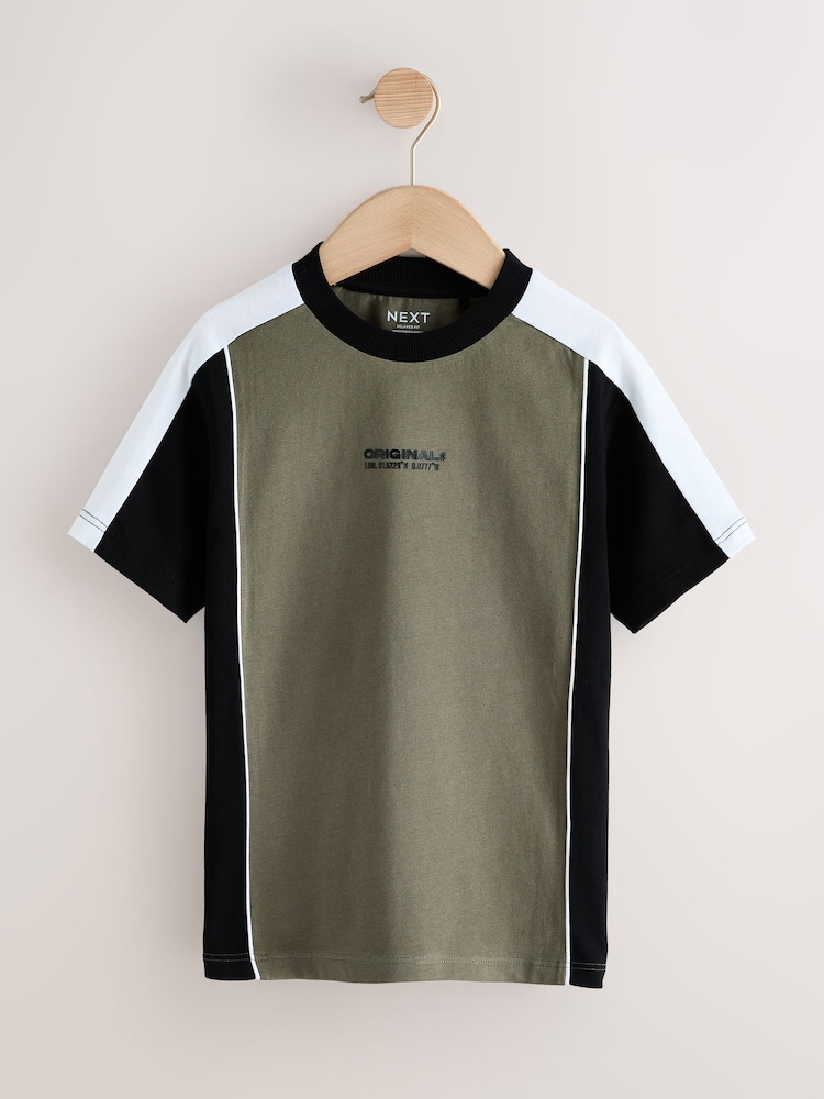 Khaki/White Sport Colourblock Short Sleeve T-Shirt (3-16yrs) - Image 1 of 4