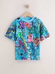 Синий с рисунком - Футболка свободного кроя с короткими рукавами и принтом (3-16лет) - Изображение 1 4