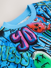 Синий с рисунком - Футболка свободного кроя с короткими рукавами и принтом (3-16лет) - Изображение 3 4