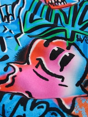 Синий с рисунком - Футболка свободного кроя с короткими рукавами и принтом (3-16лет) - Изображение 4 4