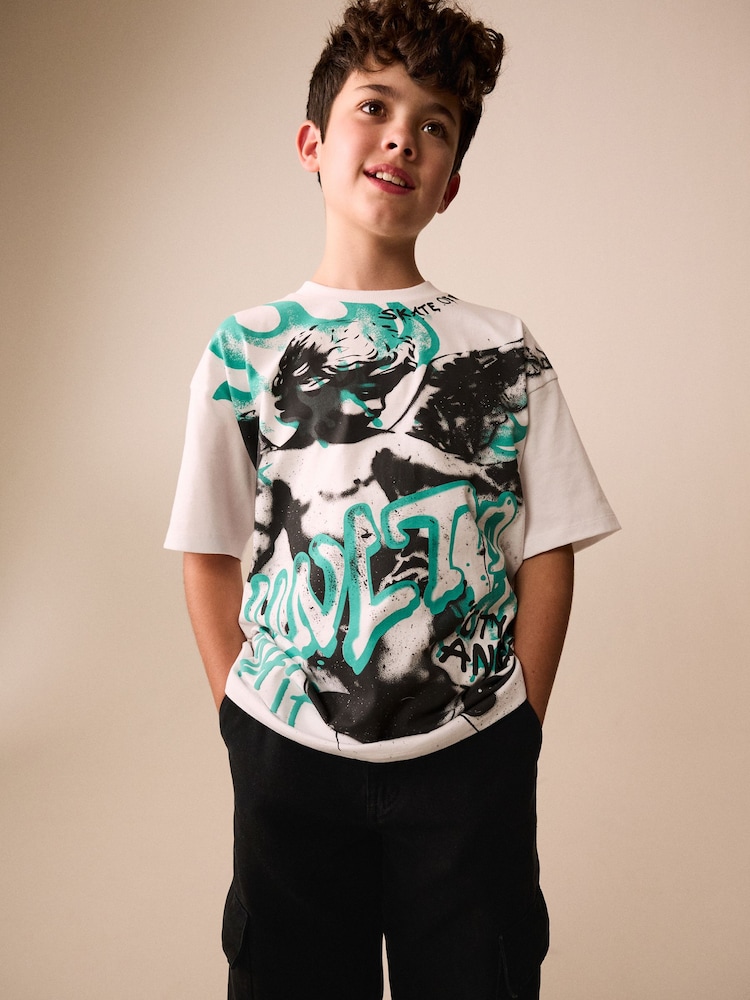 White Graffiti Cherub Short Sleeve Graphic T-Shirt (3-16yrs) - Image 1 of 9