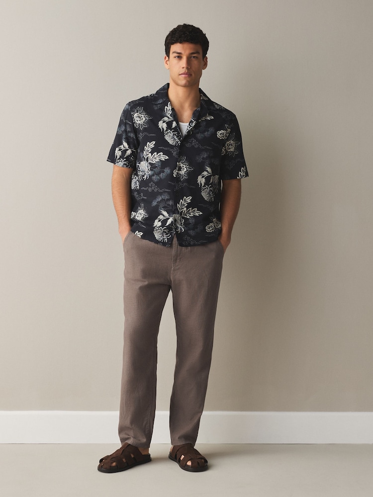 Mushroom Brown Regular Tapered Fit Linen Rich Blend Textured Trousers With Elasticated Waist - Image 1 of 9 Mushroom Brown Regular Tapered Fit Linen Rich Blend Textured Trousers With Elasticated Waist - Image 1 of 9