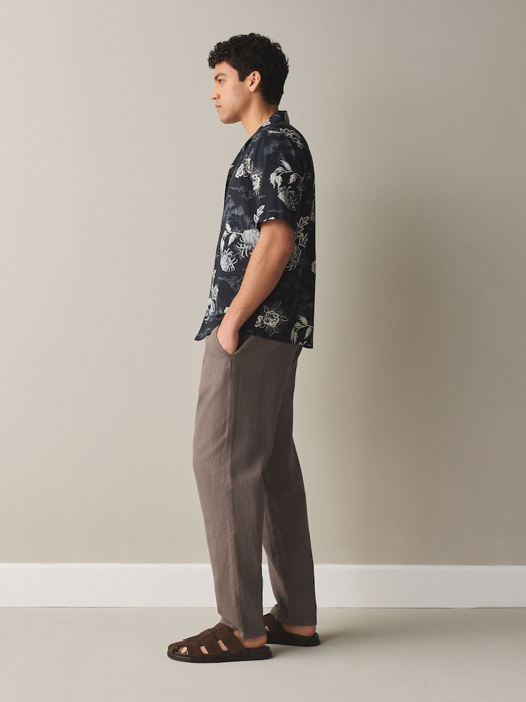 Mushroom Brown Regular Tapered Fit Linen Rich Blend Textured Trousers With Elasticated Waist - Image 2 of 9 Mushroom Brown Regular Tapered Fit Linen Rich Blend Textured Trousers With Elasticated Waist - Image 2 of 9