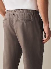 Mushroom Brown Regular Tapered Fit Linen Rich Blend Textured Trousers With Elasticated Waist - Image 6 of 9