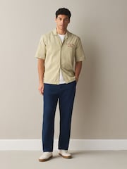Indigo Blue Regular Tapered Fit Linen Rich Blend Textured Trousers With Elasticated Waist - Image 1 of 8