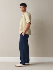 Indigo Blue Regular Tapered Fit Linen Rich Blend Textured Trousers With Elasticated Waist - Image 3 of 8