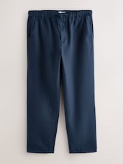 Indigo Blue Regular Tapered Fit Linen Rich Blend Textured Trousers With Elasticated Waist - Image 6 of 8