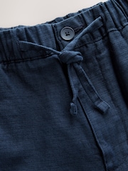 Indigo Blue Regular Tapered Fit Linen Rich Blend Textured Trousers With Elasticated Waist - Image 7 of 8