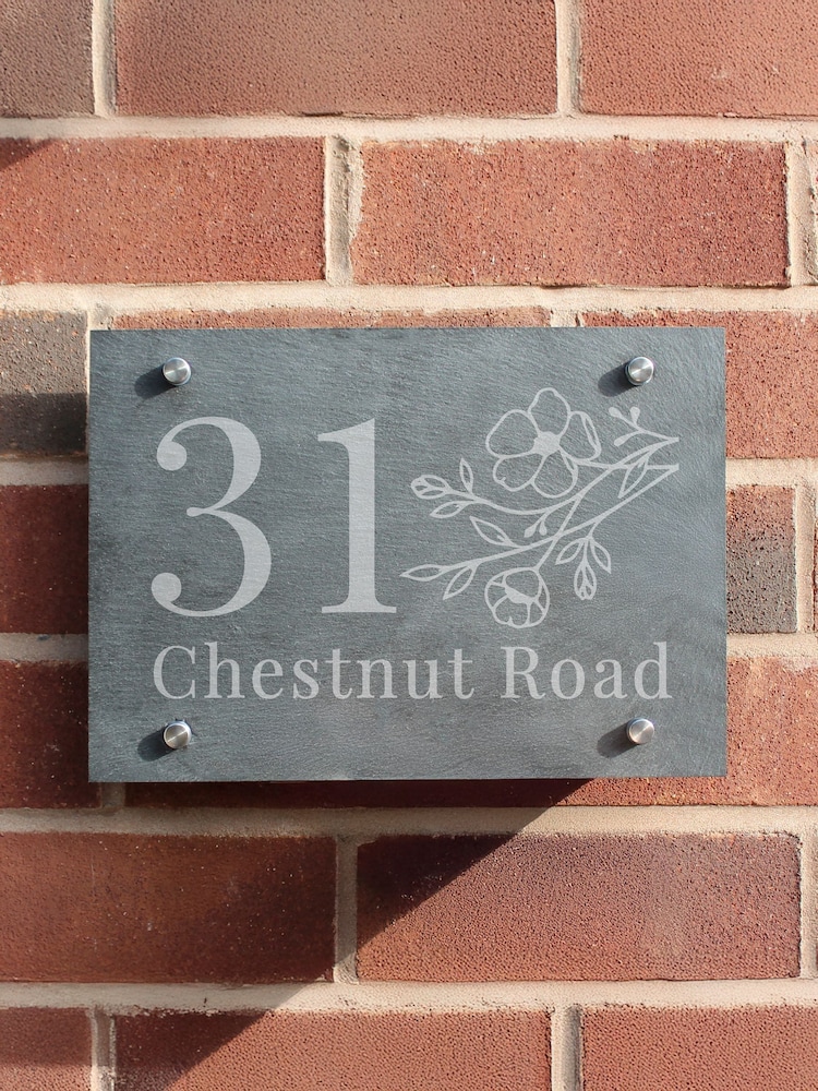 Personalised Floral Slate House Sign by PMC - Image 2 of 3 Personalised Floral Slate House Sign by PMC - Image 2 of 3