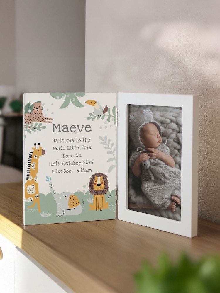 Personalised New Baby Wooden Hinged 6x4 Photo Frame by PMC - Image 1 of 4