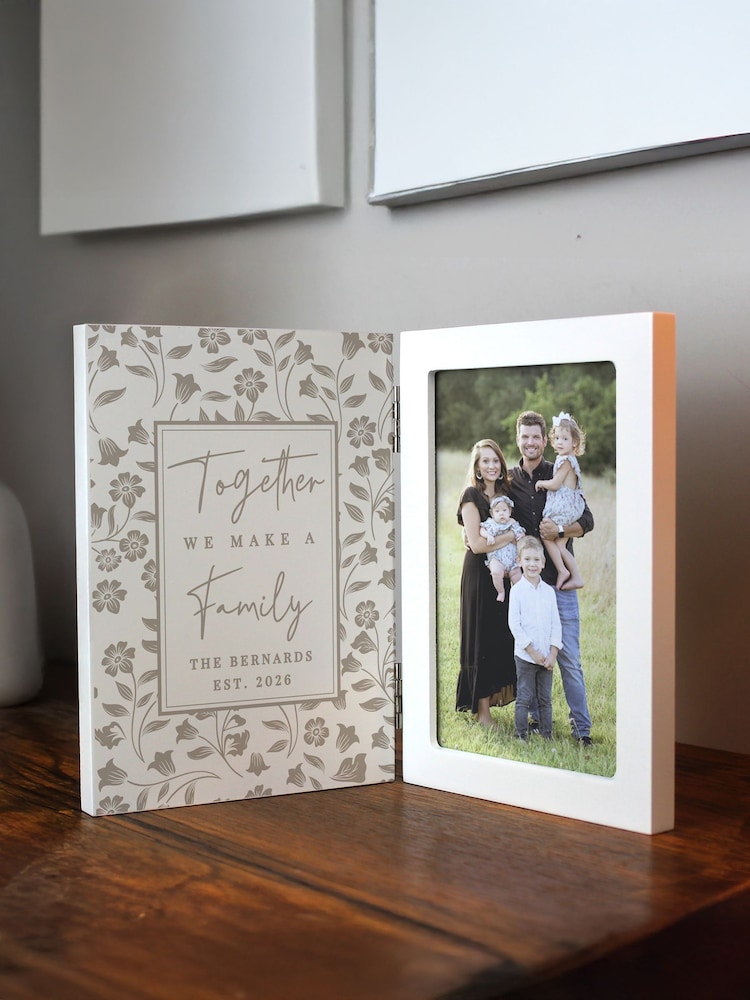 Personalised Family Wooden Hinged 6x4 Photo Frame by PMC - Image 1 of 3 Personalised Family Wooden Hinged 6x4 Photo Frame by PMC - Image 1 of 3