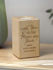 Personalised Love You To The Moon Wooden Tealight Holder by PMC - Image 1 of 3