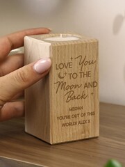Personalised Love You To The Moon Wooden Tealight Holder by PMC - Image 2 of 3