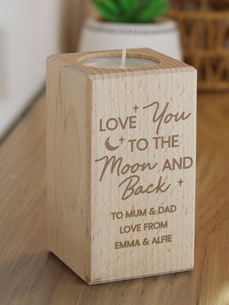 Personalised Love You To The Moon Wooden Tealight Holder by PMC - Image 3 of 3