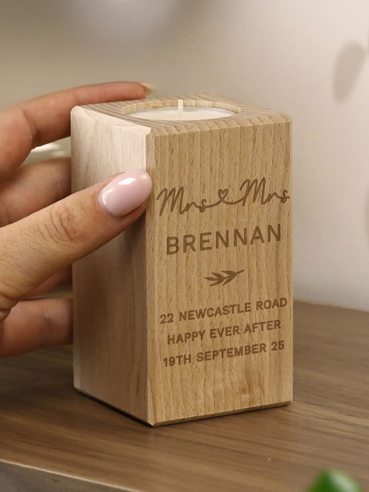 Personalised Wedding Wooden Tealight Holder by PMC - Image 2 of 3