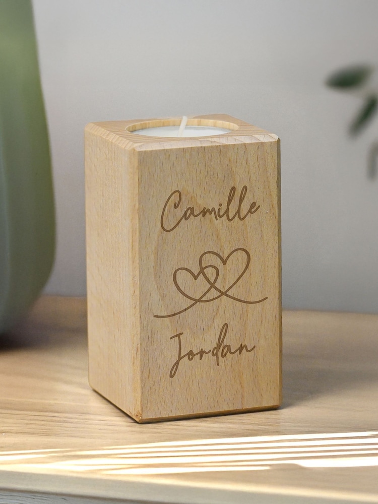 Personalised Engraved Hearts Wooden Tealight Holder by PMC - Image 2 of 2