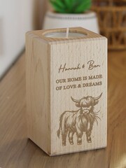 Personalised Highland Cow Wooden Tealight Holder by PMC - Image 1 of 3