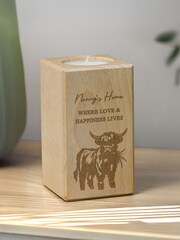 Personalised Highland Cow Wooden Tealight Holder by PMC - Image 2 of 3