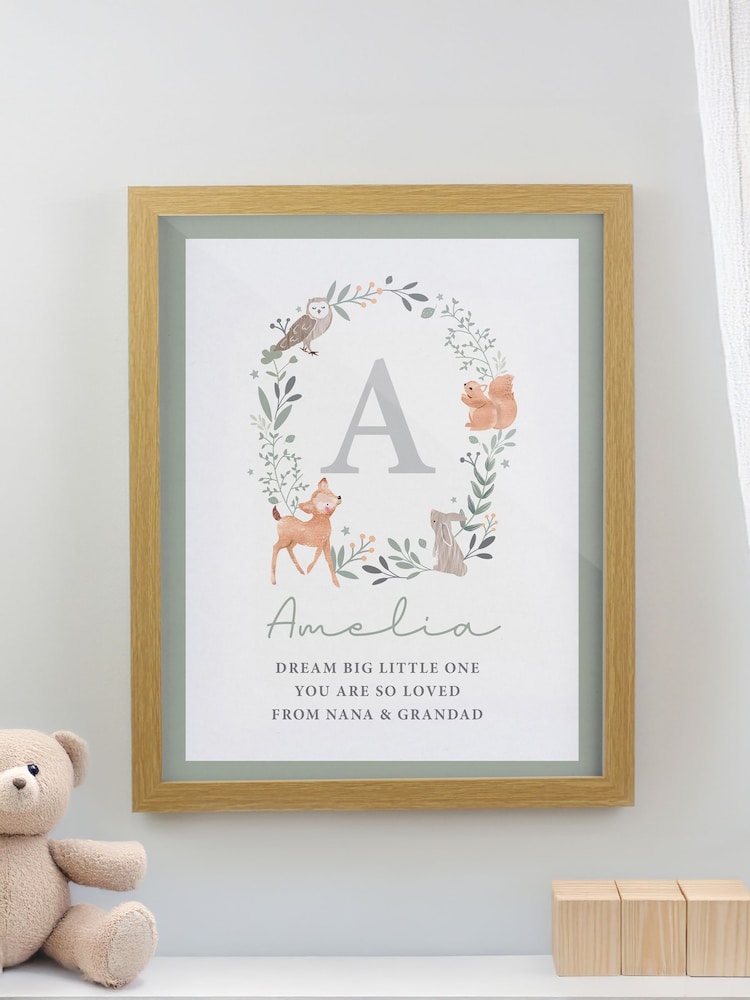 Personalised Woodland Initial Oak Poster Frame by PMC - Image 1 of 3