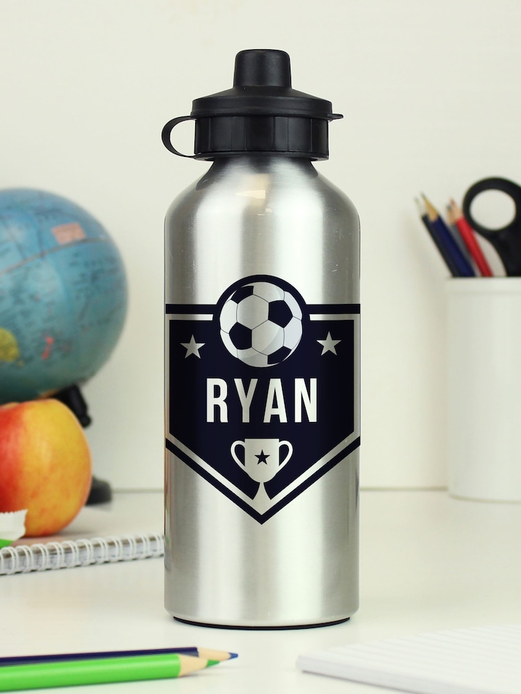 Personalised Football Silver Drinks Bottle by PMC - Image 1 of 3