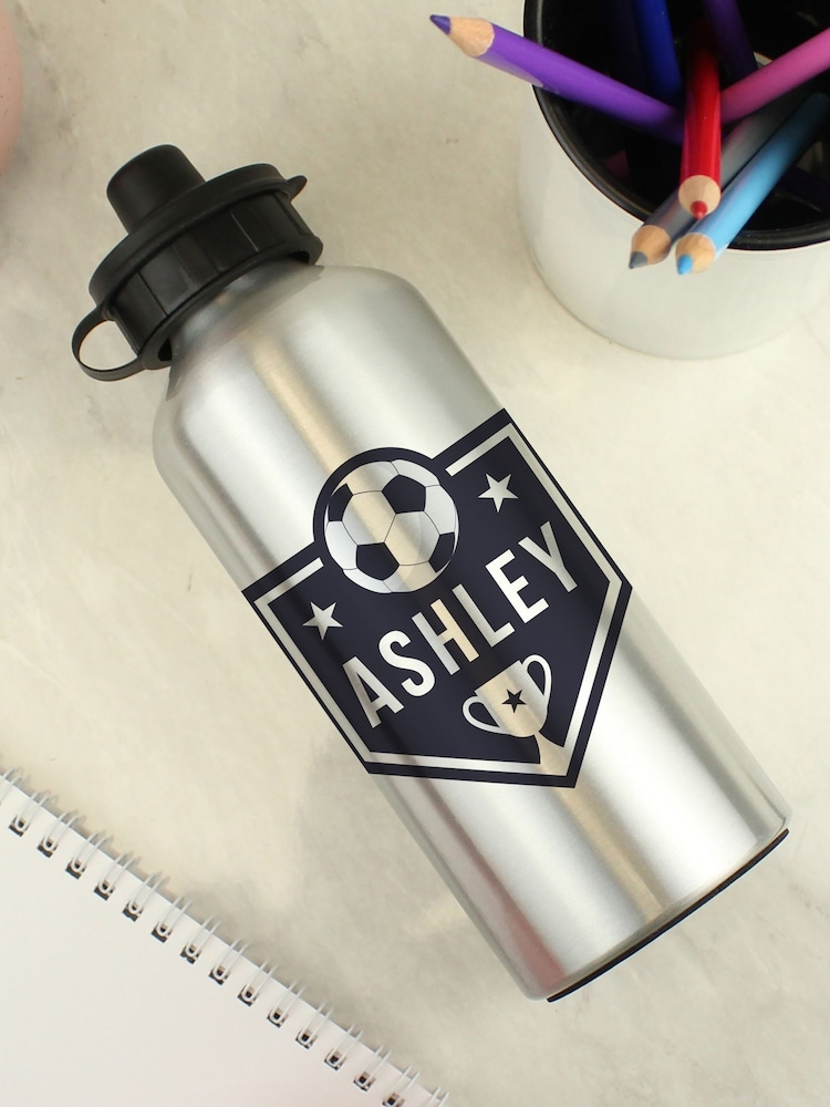 Personalised Football Silver Drinks Bottle by PMC - Image 2 of 3