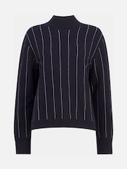 Whistles Blue Stripe Wool Funnel Neck Knit Jumper - Image 5 of 5