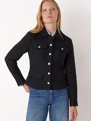 Whistles Black Crop Boucle Collarless Jacket - Image 1 of 4