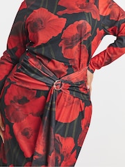 Simply Be Red Mesh Midi Dress With Buckle Detailing - Image 4 of 4