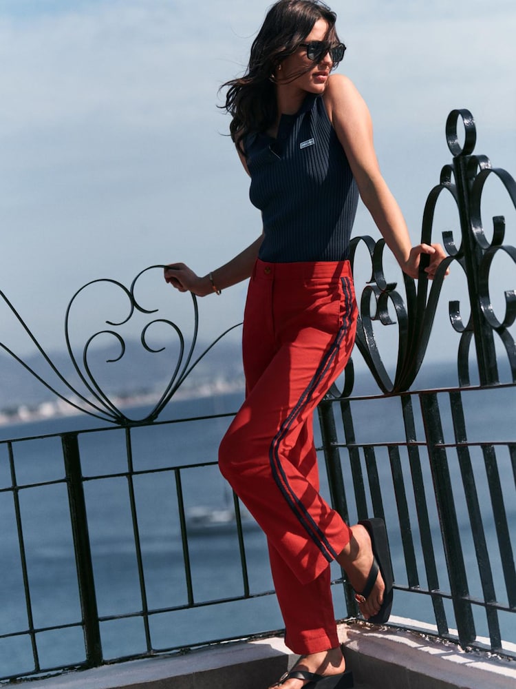 Red Straight Leg Chinos with Side Stripes - Image 1 of 6