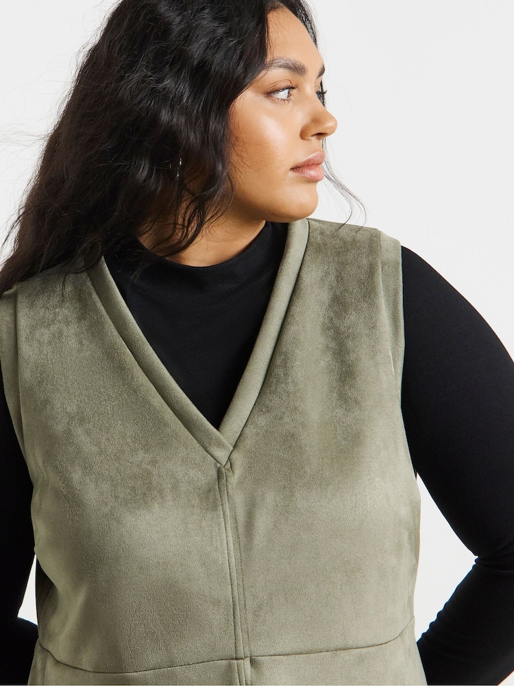 Simply Be Green Suedette V-Neck Midi Dress - Image 4 of 4 Simply Be Green Suedette V-Neck Midi Dress - Image 4 of 4