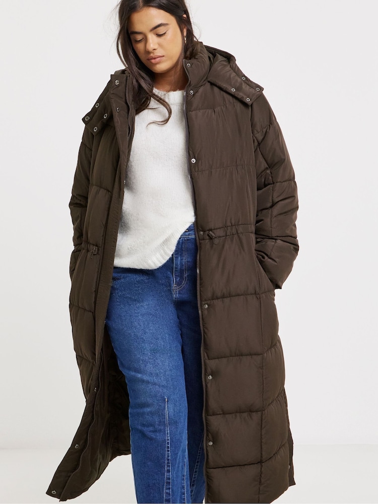 Simply Be Brown Padded Maxi Duvet Coat - Image 1 of 4 Simply Be Brown Padded Maxi Duvet Coat - Image 1 of 4
