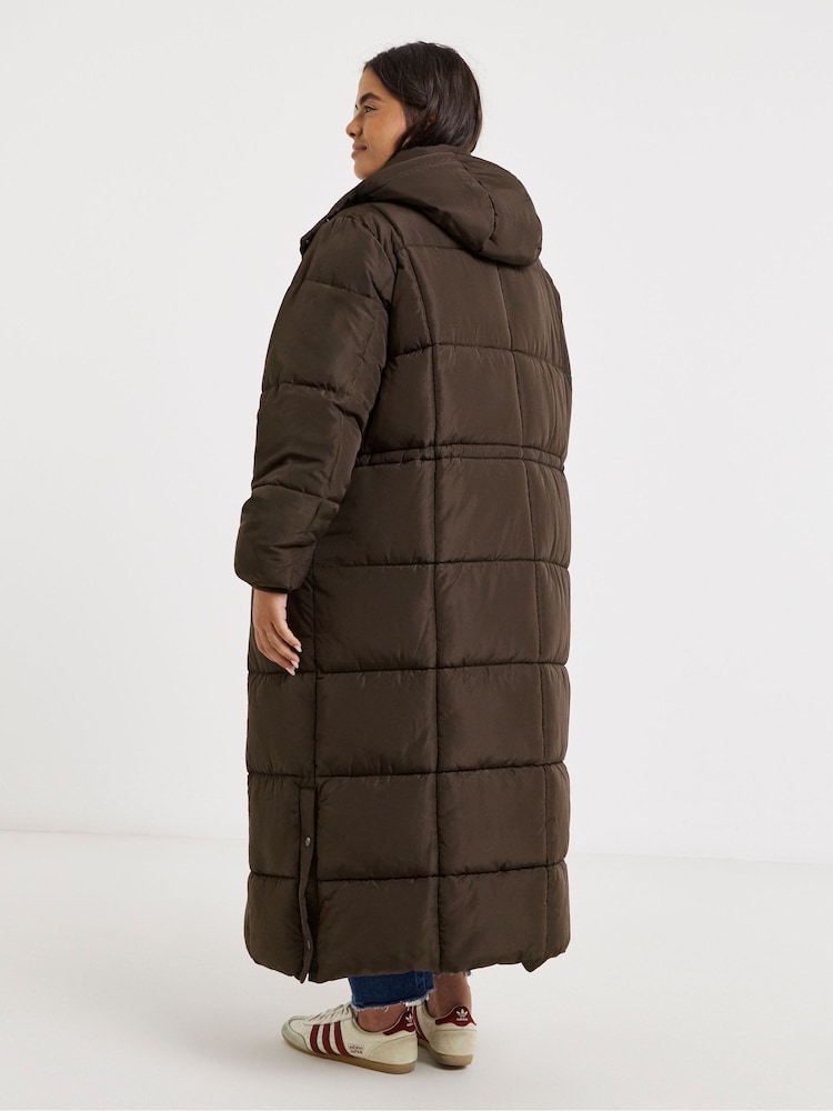 Simply Be Brown Padded Maxi Duvet Coat - Image 2 of 4 Simply Be Brown Padded Maxi Duvet Coat - Image 2 of 4