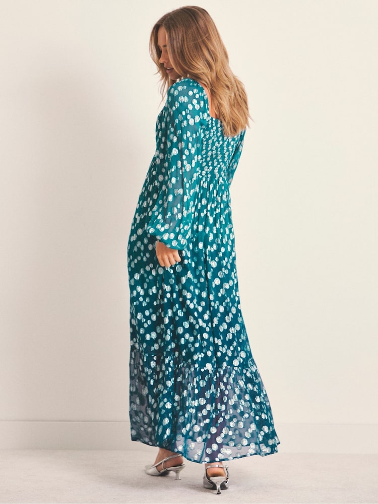 Simply Be Blue Dobby Ombre Jacquard Maxi Dress - Image 2 of 4 Simply Be Blue Dobby Ombre Jacquard Maxi Dress - Image 2 of 4