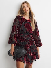 Simply Be Red Burnout Devour Godet Skater Dress - Image 3 of 4