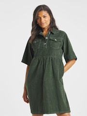 Simply Be Green Cord Boxy Mini Dress - Image 1 of 4