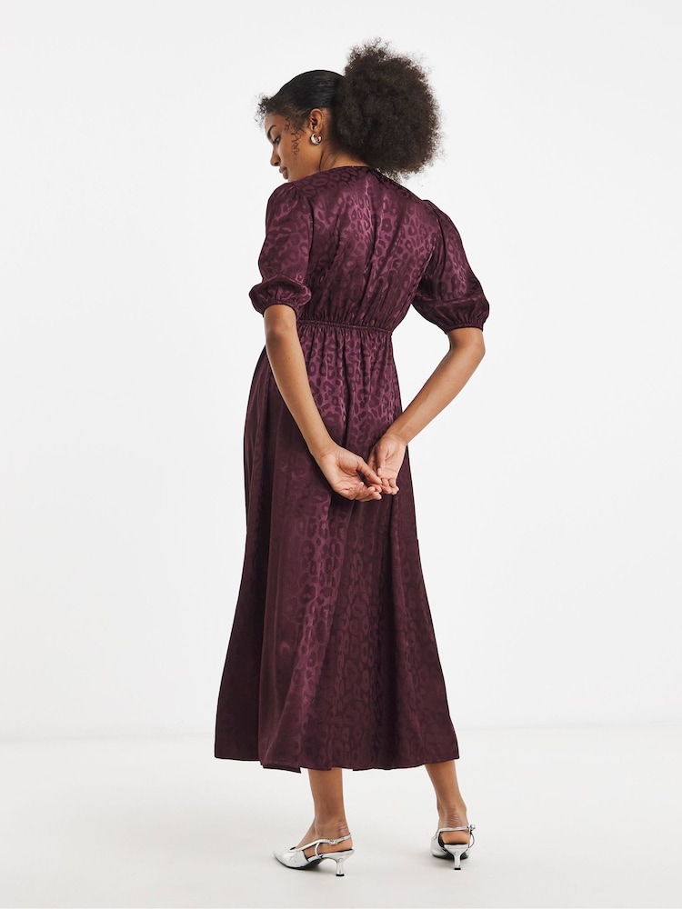 Simply Be Purple Satin Jacquard Button Through Tea Dress - Image 2 of 4 Simply Be Purple Satin Jacquard Button Through Tea Dress - Image 2 of 4
