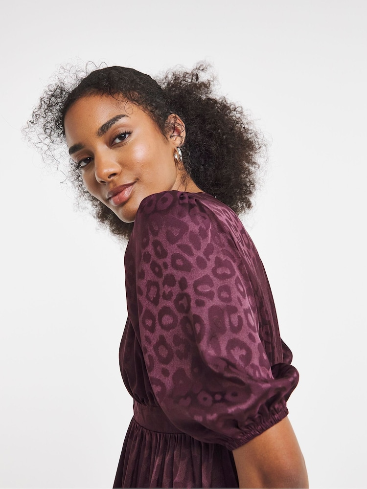 Simply Be Purple Satin Jacquard Button Through Tea Dress - Image 4 of 4 Simply Be Purple Satin Jacquard Button Through Tea Dress - Image 4 of 4