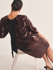 Simply Be Red Bow Back Sequin T-Shirt Dress - Image 2 of 4