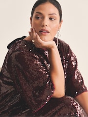 Simply Be Red Bow Back Sequin T-Shirt Dress - Image 3 of 4