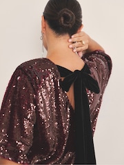 Simply Be Red Bow Back Sequin T-Shirt Dress - Image 4 of 4