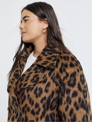 Simply Be Animal Leopard Print Brushed Faux Wool Pea Coat - Image 4 of 4