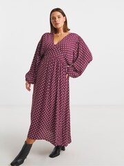 Simply Be Red V-Neck Button Through Midi Dress - Image 1 of 4