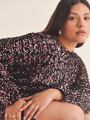 Simply Be Red Tinsel Sequin Dress - Image 4 of 4